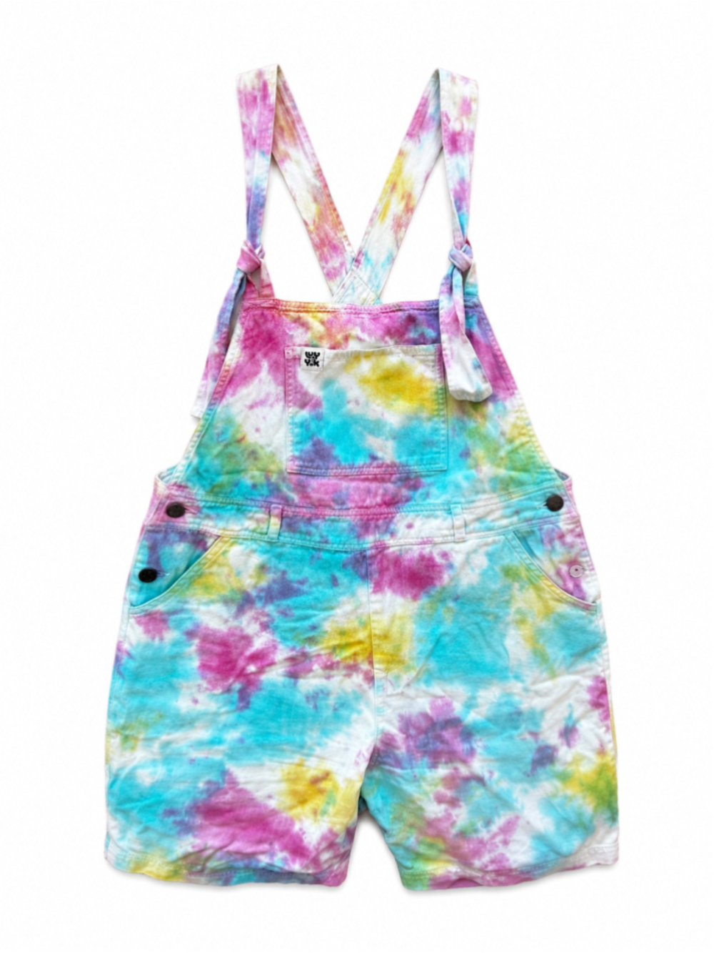 Lucy & Yak Tie Dye Short Dungarees Overalls Size 8 Organic Cotton Y2K Boho